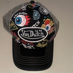 Von Dutch Black and Gray Trucker Hat with Colorful Graphics